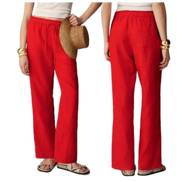J.Crew Womens Red Linen Soleil Pants Size 2X Elastic Waist NWOT - Picture 1 of 6